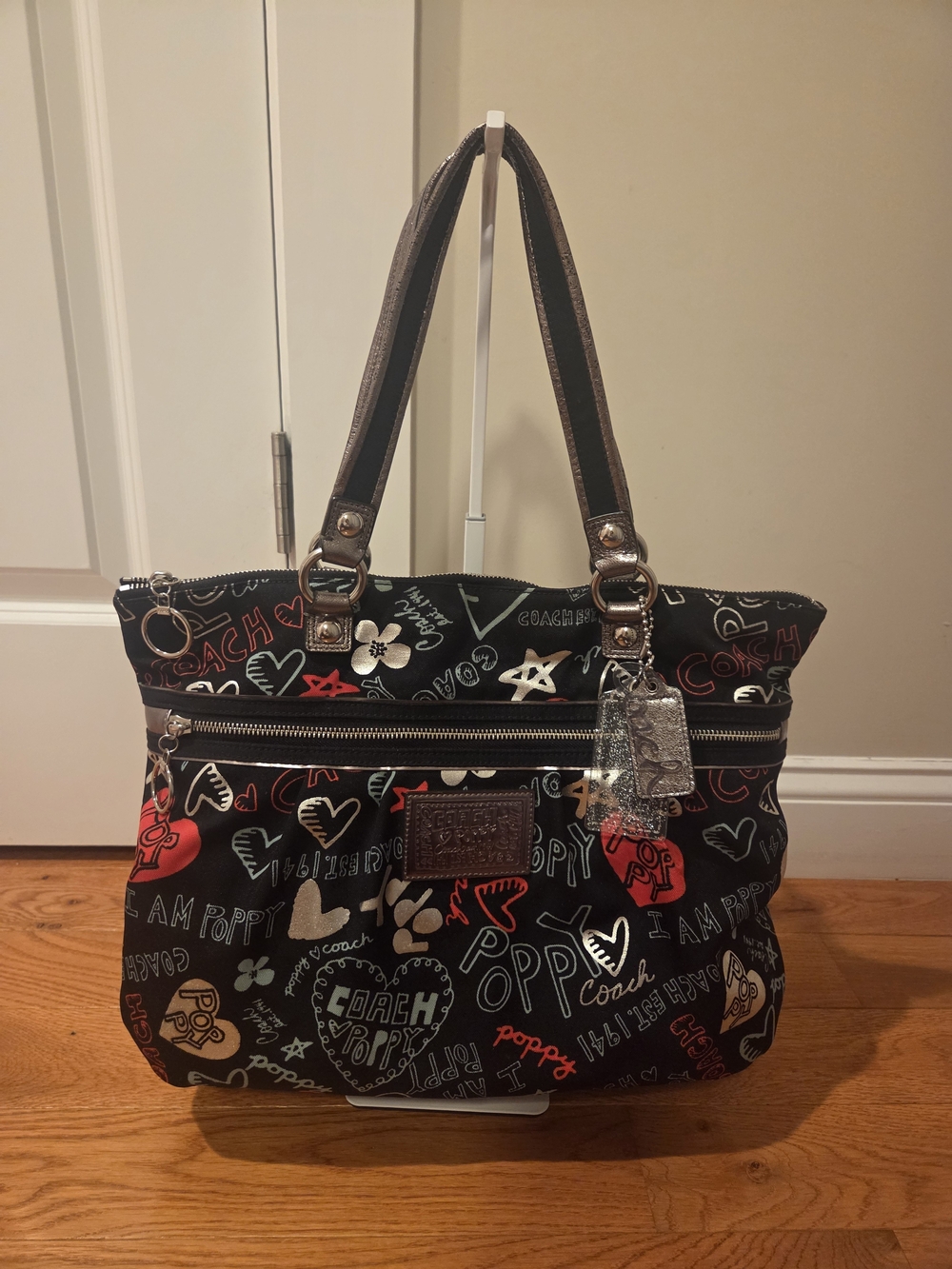 Vintage Coach Black Pop Poppy Tote with Graffiti Print #16052